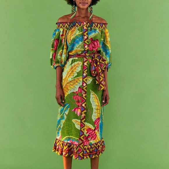 Farm Río Banana Leaves Off The Shoulder Dress - Picture 2 of 9